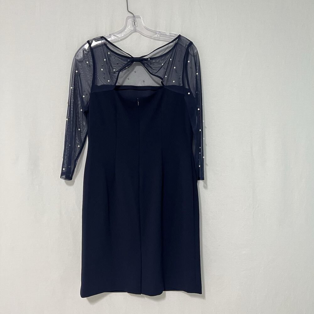 Karl Lagerfeld Cocktail Dress Ilussion Neckline Pearl Embellished Size 8 Blue - Picture 6 of 15